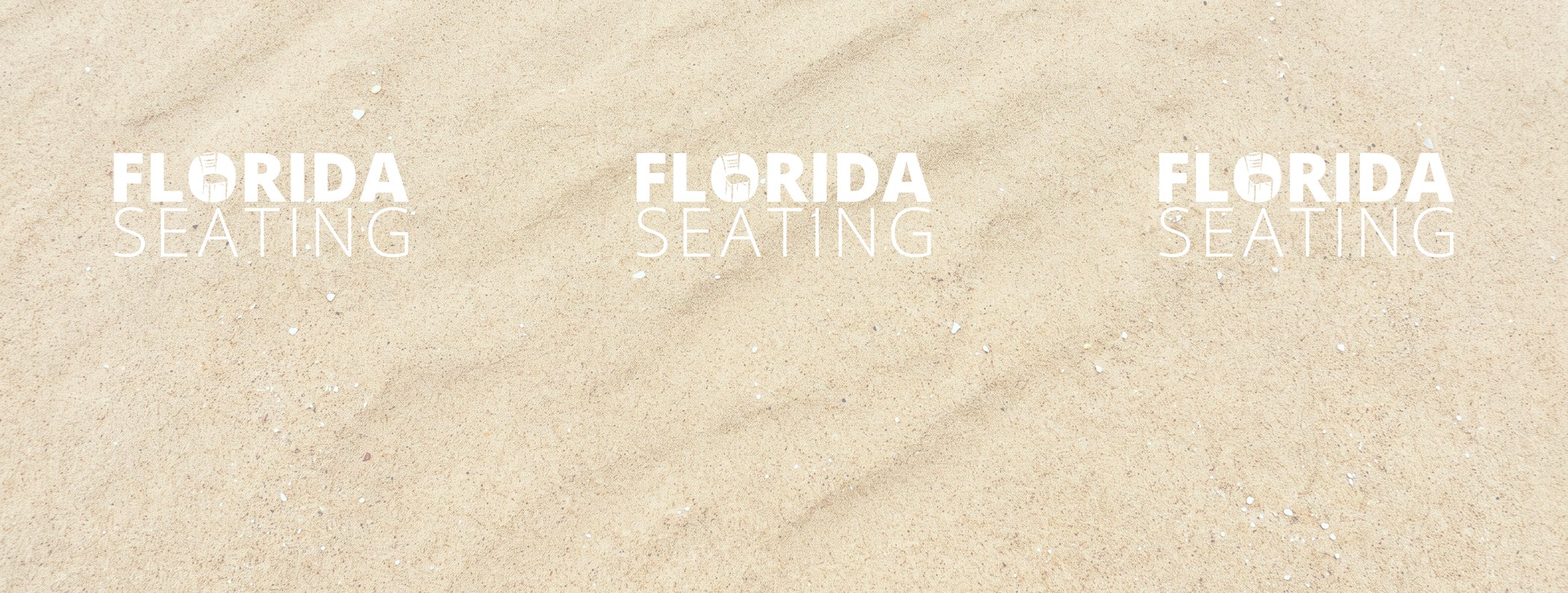 Design D: photographic sand texture, soft grain, three white logos