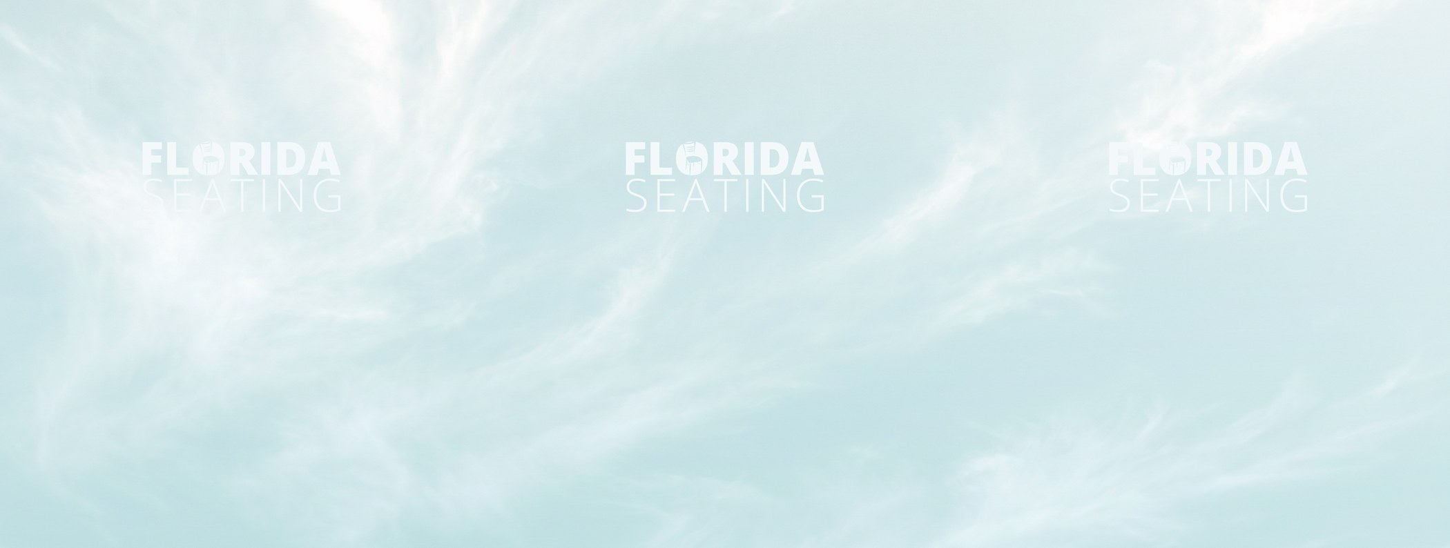 Design F1: pale aqua gradient with wispy cirrus cloud texture and three near-white logos