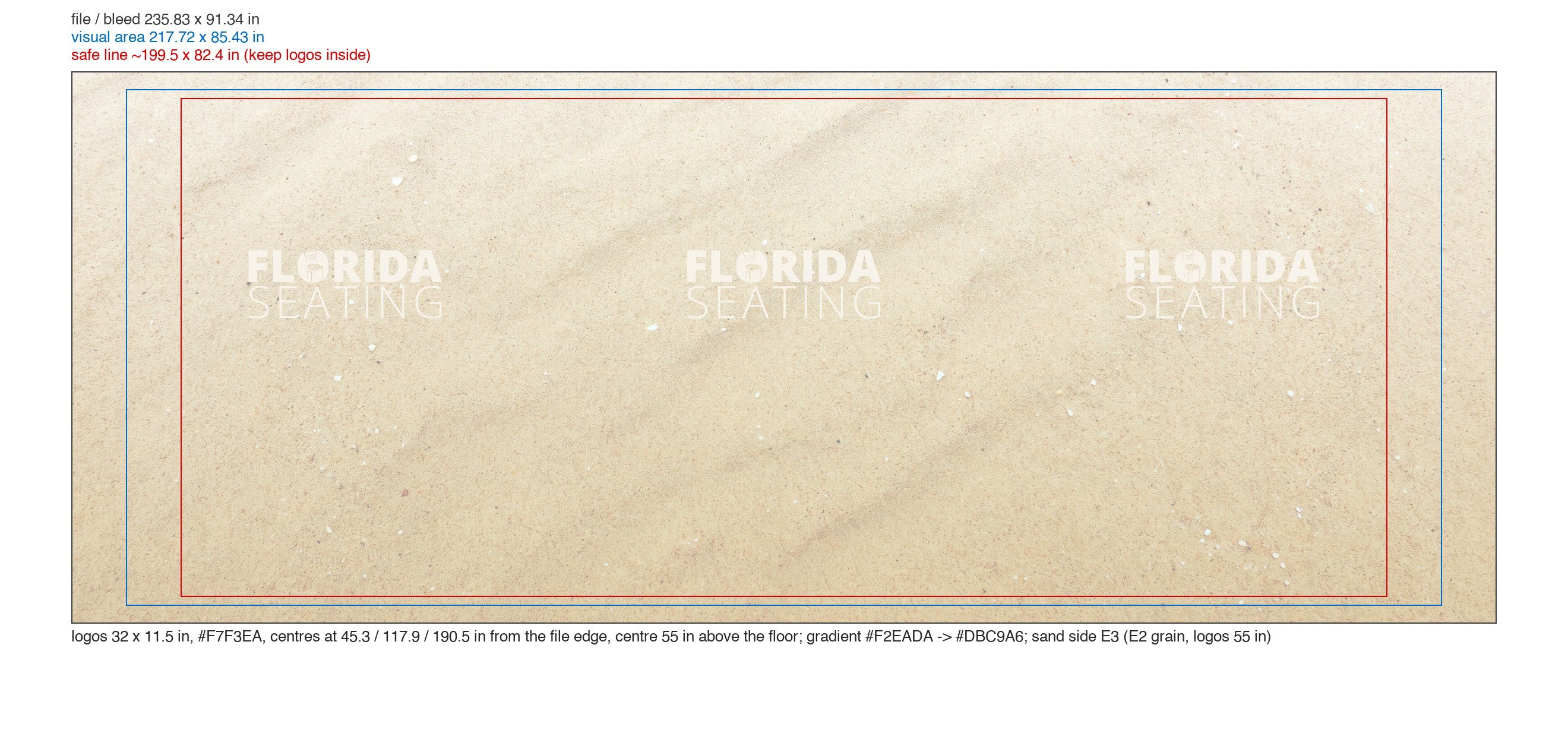Side A with the Lush template lines drawn on: file edge, visual area and red safe line